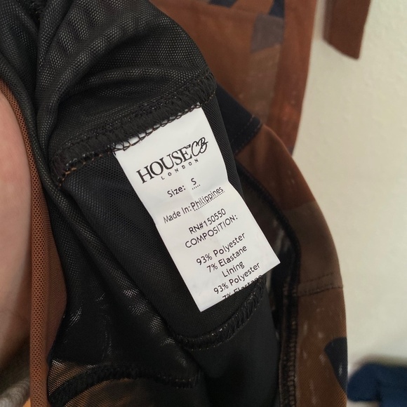 House of CB 'Cassidy' Brown Mesh‎ Printed Long Sleeve Midi Dress NWOT size S - Picture 10 of 13